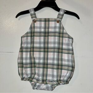 Janie and Jack Plaid Romper in Green and Pink